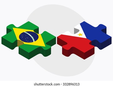 Brazil and Philippines Flags in puzzle isolated on white background