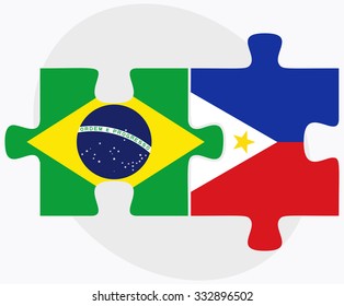Brazil and Philippines Flags in puzzle isolated on white background