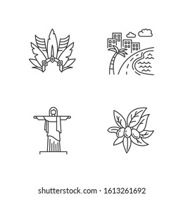 Brazil pixel perfect linear icons set. Crown with plumage. South America cityscape. Christ the Redeemer. Customizable thin line contour symbols. Isolated vector outline illustrations. Editable stroke