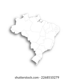 Brazil political map of administrative divisions - Federative units of Brazil. Flat white blank map with thin black outline and dropped shadow.