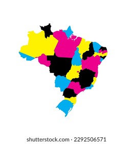 Brazil political map of administrative divisions - Federative units of Brazil. Blank vector map in CMYK colors.