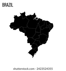 Brazil political map of administrative divisions - Federative units of Brazil. Blank black map and country name title.