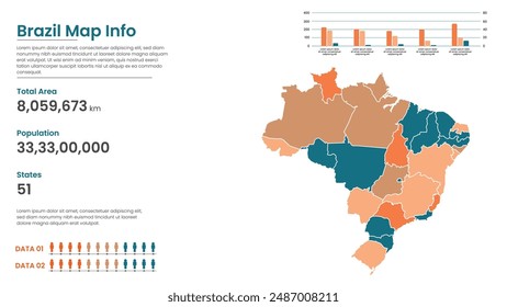 Brazil political map of administrative divisions states, Colorful states in Brazil map infographic, Brazil Map Info, Brazil Population.