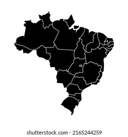 Brazil political map. Low detailed. Solid simple style. Black and white. Vector editable.