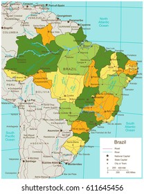 Brazil political map with selectable territories. Vector illustration