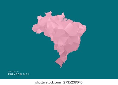 Brazil polygon map vector illustration in low poly geometric style, soft pastel colors with pink and teal green tones, clean silhouette on solid background, ideal for infographic.
