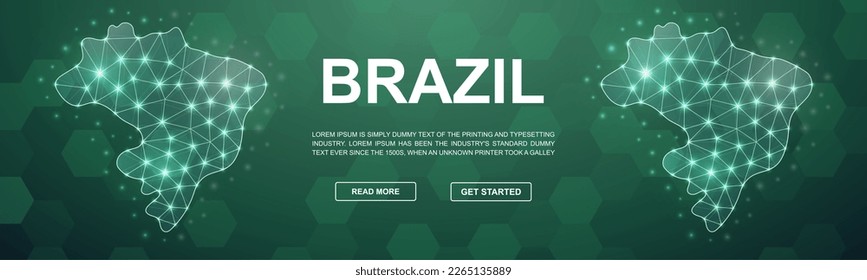 Brazil polygonal promotion banner. Horizontal low poly poster illustration. Brazil map template illustration concept.