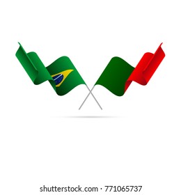 Brazil and Portugal flags crossed. Vector illustration.