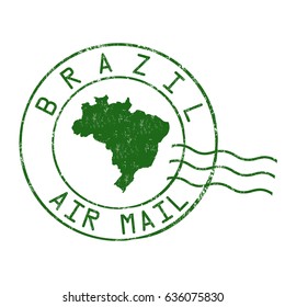Brazil post office, air mail, grunge rubber stamp on white background, vector illustration