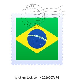 brazil postage mark. National Flag Postage Stamp isolated on white background vector illustration. Stamp with official country flag pattern and countries name