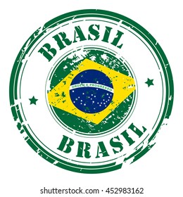 Brazil postal grunge stamp, isolated on white background, vector illustration.