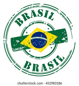 Brazil postal grunge stamp, isolated on white background, vector illustration.