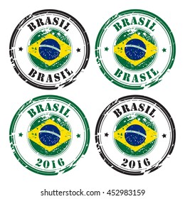 Brazil postal grunge stamp set, isolated on white background, vector illustration.