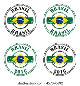 Brazil postal grunge stamp set, isolated on white background, vector illustration.