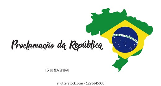 Brazil proclamation of the republic Day greeting card. text in Portuguese: November 15 proclamation of the republic. Vector illustration. Design concept banner, card.