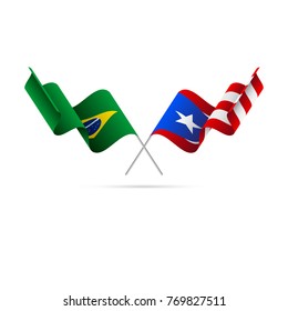 Brazil and Puerto Rico flags crossed. Vector illustration.