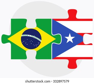 Brazil and Puerto Rico Flags in puzzle isolated on white background