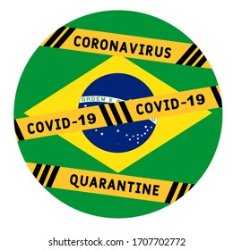 Brazil quarantine and extraordinary emergency measures under pandemic virus concept. stop coronavirus covid-19 yellow border tape on Brazil  flag background. vector illustration