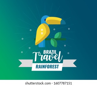 Brazil Rainforest and travel logo and header concept. Taco Bird with typography. Flat design vector illustration