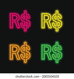 Brazil Real Symbol four color glowing neon vector icon