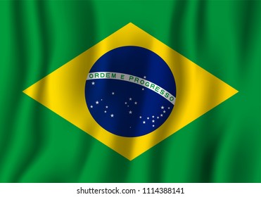 Brazil realistic waving flag vector illustration. National country background symbol. Independence day.