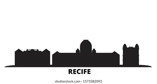 Brazil , Recife city skyline isolated vector illustration. Brazil , Recife travel black cityscape