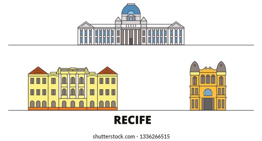 Brazil , Recife flat landmarks vector illustration. Brazil , Recife line city with famous travel sights, skyline, design. 