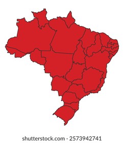 Brazil red map with border of regions outline vector