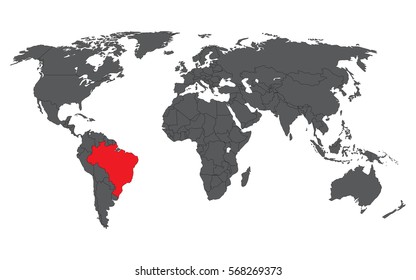 Brazil red on gray world map vector