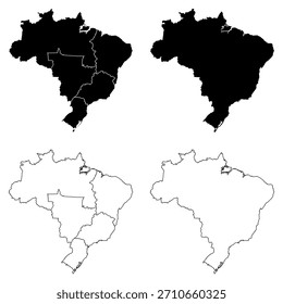 Conjunto de mapas de contorno y relleno sólido de la región de Brasil.