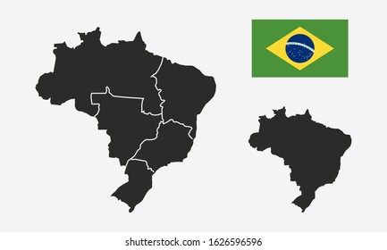 Brazil with regions map and Brazil flag isolated on white background. Blank map of Brazil. Brazil background. Vector illustration