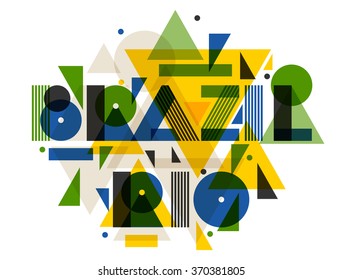 Brasilien und Rio im abstrakten geometrischen Stil. Design für Druck auf T-Shirts, Touristenbroschüre, Werbebanner.