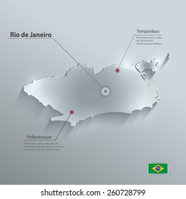 Brazil Rio de Janeiro City map flag glass card paper 3D vector