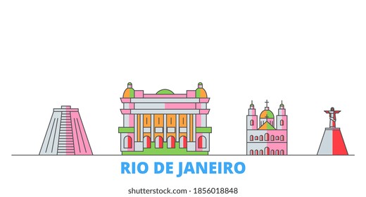 Brazil, Rio De Janeiro line cityscape, flat vector. Travel city landmark, oultine illustration, line world icons