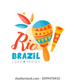 Brazil Rio logo design, bright carnival banner vector Illustration isolated on a white background.