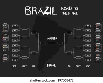 Brazil, road to final vector design. Group stages with country flags.