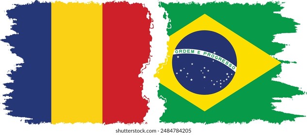 Brazil and Romania grunge flags connection, vector