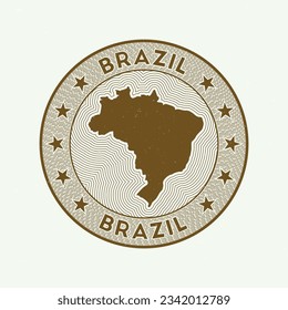 Brazil round badge vector. Country round stamp with shape of Brazil, isolines and circular country name. Beautiful emblem. Amazing vector illustration.