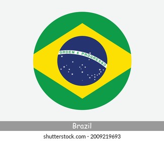 Brazil Round Circle Flag. Brazilian Circular Button Banner Icon. EPS Vector