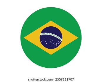 Brazil Round Country Flag. Circular Brazilian National Flag, The official national flag of Brazil. Flag of the Federative Republic of Brazil. Vector illustration.