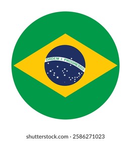 Brazil Round Country Flag. Circular Brazilian National Flag. Federative Republic of Brazil Circle Shape Button Banner. EPS Vector Illustration.