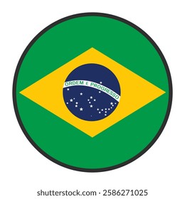 Brazil Round Country Flag. Circular Brazilian National Flag. Federative Republic of Brazil Circle Shape Button Banner. EPS Vector Illustration.