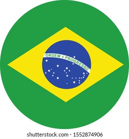 Brazil round flag icon vector illustration. Brazilian flag glossy button.