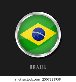 Brazil round framed national flag. Circular glossy flag of Brazil.