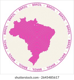 Brazil round logo design. Country shape built of rings. Brazil text around the country. Vector Illustration.