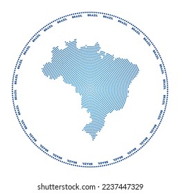 Brazil round logo. Digital style shape of Brazil in dotted circle with country name. Tech icon of the country with gradiented dots. Awesome vector illustration.