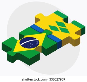 Brazil and Saint Vincent and the Grenadines Flags in puzzle isolated on white background