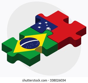 Brazil and Samoa Flags in puzzle isolated on white background
