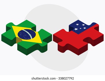 Brazil and Samoa Flags in puzzle isolated on white background