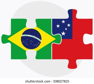 Brazil and Samoa Flags in puzzle isolated on white background